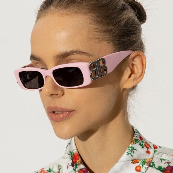NEW Balenciaga  BB0096S 012 Pink Silver Logo Grey Rectangle Unisex Sunglasses main image 14